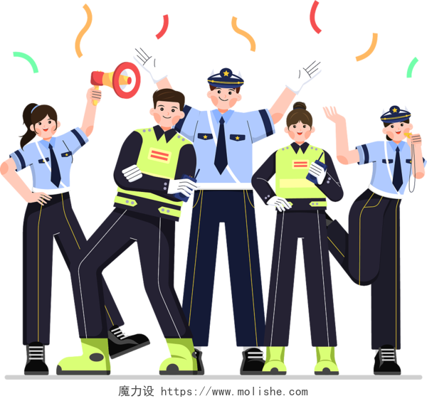 快乐狂欢交警警察人物插画元素